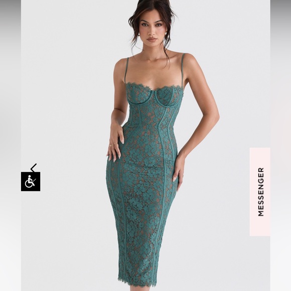 **SOLD** HOUSE OF CB Joelle Forest Lace Midi Dress - Picture 1 of 8
